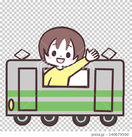 一幅描繪某人乘坐火車旅行的插圖。 140679500