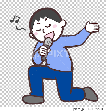 ひざを立てて歌う男性のイラスト ひざを立てて歌う男性のイラスト 140679501
