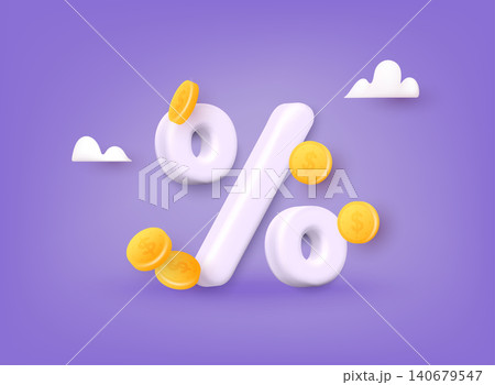 Percent sign. Percentage, discount, sale, promotion concept. 3D Web Vector Illustrations. 140679547