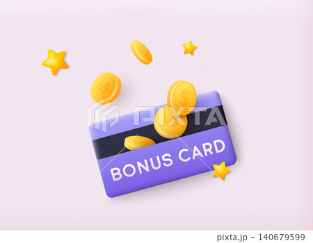 Bonus card, loyalty program, earn reward. 3D Web Vector Illustrations. Bonus card, loyalty program, earn reward. 3D Web Vector Illustrations. 140679599
