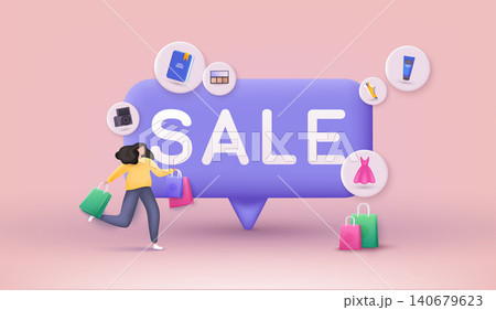 People Character shop at an store. Discount banner design. Online shopping concept. 3D Web Vector Illustrations. People Character shop at an store. Discount banner design. Online shopping concept. 3D Web Vector Illustrations. 140679623