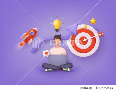 Social media marketing. Influencer marketing, social media or network promotion, SMM banner, landing page, flyer, target. 3D Web Vector Illustrations. Social media marketing. Influencer marketing, social media or network promotion, SMM banner, landing page, flyer, target. 3D Web Vector Illustrations. 140679633