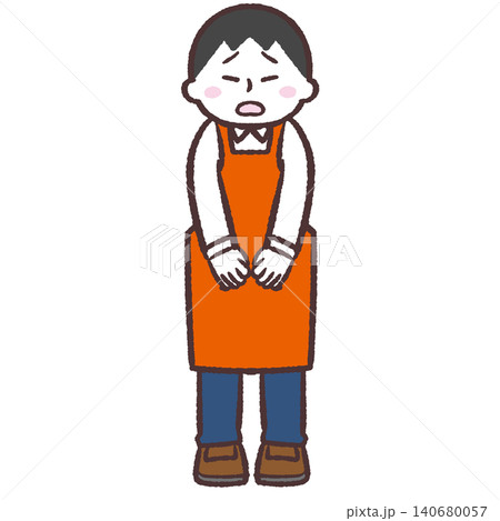 謝るエプロンの男性のイラスト 謝るエプロンの男性のイラスト 140680057
