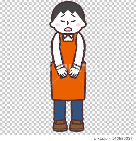 謝るエプロンの男性のイラスト 謝るエプロンの男性のイラスト 140680057