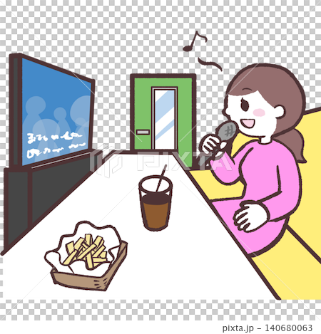 Illustration of a woman singing karaoke alone Illustration of a woman singing karaoke alone 140680063