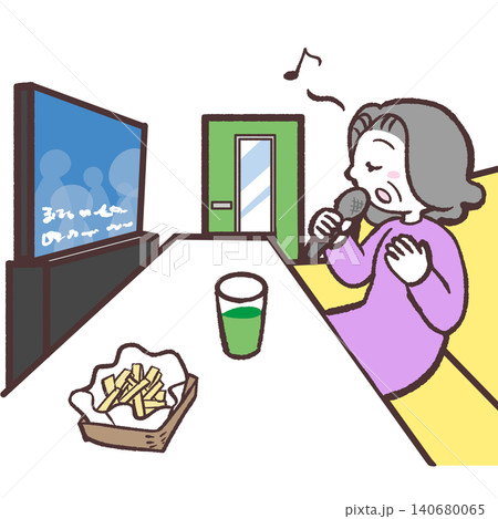 一人カラオケするシニア女性のイラスト 一人カラオケするシニア女性のイラスト 140680065