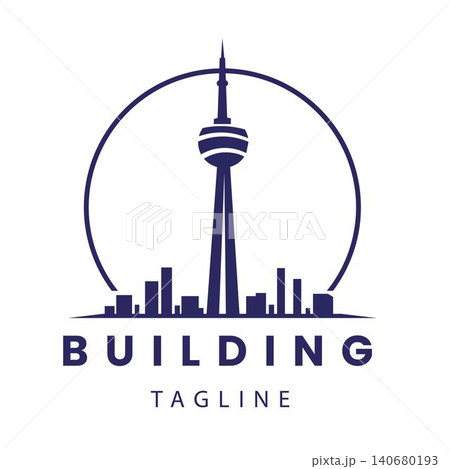 Tower Skyline Logo with Circular Landmark Frame for Real Estate and Urban Development 140680193