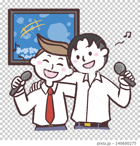 カラオケする男性達のイラスト 140680275
