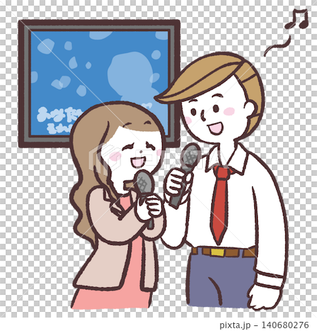 Illustration of a man and woman singing karaoke Illustration of a man and woman singing karaoke 140680276