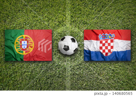 Portugal vs. Croatia flags on soccer field Portugal vs. Croatia flags on soccer field 140680565