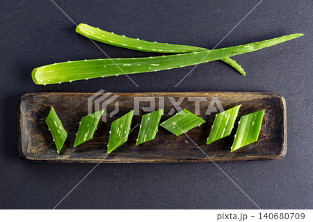 Aloe Vera Plant Leaves on Black Background Aloe Vera Plant Leaves on Black Background 140680709