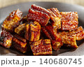 dehydrated banana on wooden background, closeup 140680745