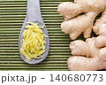 ginger roots on the table, top view 140680773