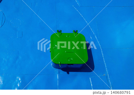green metal raised ship deck hatch 140680791