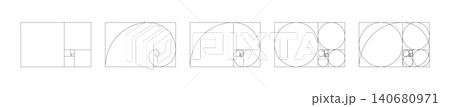 Horizontal Fibonacci numbers array set of 5 elements for design. Template of golden ratio harmony proportions set 140680971