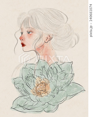 retro woman with flowers 140681074