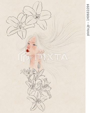 art portrait of a woman with flowers art portrait of a woman with flowers 140681094