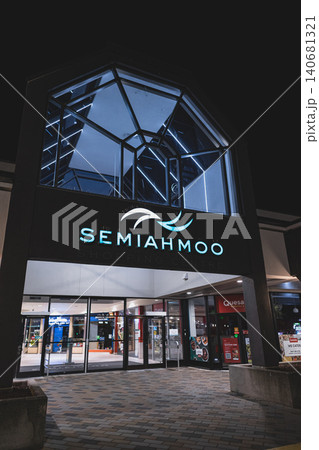 Illuminated Modern architecture of Semiahmoo Shopping Centre at night in Surrey BC Canada. Mall shopping street in North America. Exterior of a new shopping centre building complex outdoor-Jun 26,2022 Illuminated Modern architecture of Semiahmoo Shopping Centre at night in Surrey BC Canada. Mall shopping street in North America. Exterior of a new shopping centre building complex outdoor-Jun 26,2022 140681321
