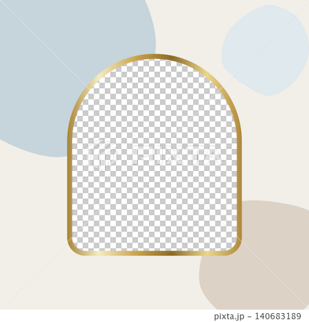 Gold arched window frame, square, dusty blue and greige. Gold arched window frame, square, dusty blue and greige. 140683189