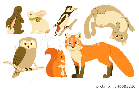 Cute Forest Animals and Birds Vector Set 140683210