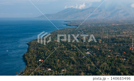 Above view of coastline with ocean in North Bali Above view of coastline with ocean in North Bali 140683496