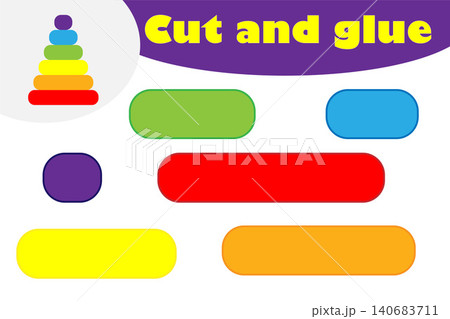 Pyramid in cartoon style, education game for the development of preschool children, use scissors and glue to create the applique, cut parts of the image and glue on the paper, vector illustration 140683711