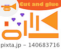Trumpet in cartoon style, education game for the development of preschool children, use scissors and glue to create the applique, cut parts of the image and glue on the paper, vector illustration 140683716