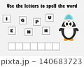 Use the letters to spell the word, penguin in cartoon style, educational spelling scramble game for the development of children, kids preschool activity, printable worksheet, vector illustration 140683723