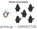 Find the correct shadow game for children, penguin in cartoon style, education game for kids, preschool worksheet activity, task for the development of logical thinking, vector illustration 140683726