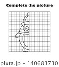 Complete the picture, black white penguin in cartoon style, drawing skills training, educational game for the development of children, kids preschool activity, printable worksheet, vector illustration 140683730