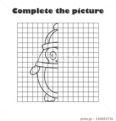 Complete the picture, black white penguin in cartoon style, drawing skills training, educational game for the development of children, kids preschool activity, printable worksheet, vector illustration Complete the picture, black white penguin in cartoon style, drawing skills training, educational game for the development of children, kids preschool activity, printable worksheet, vector illustration 140683730