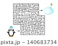 Labyrinth game, help the penguin to find a way out of the maze, cute cartoon character, preschool worksheet activity for kids, task for the development of logical thinking, vector illustration 140683734