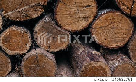 Close-up of logs stored to dry for use in stove, fireplace.  140683761