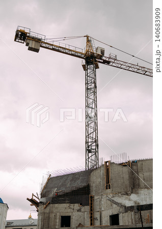 Orthodox church construction with tower crane Orthodox church construction with tower crane 140683909