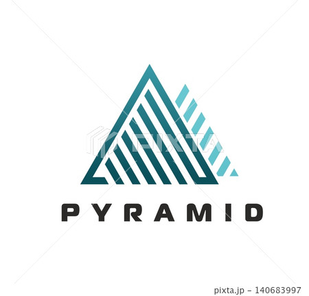 Triangle pyramid icon or mountain symbol. Accounting firm pyramid isolated vector emblem, business company triangular shape symbol. Abstract triangle sign or graphic mountain icon with typography Triangle pyramid icon or mountain symbol. Accounting firm pyramid isolated vector emblem, business company triangular shape symbol. Abstract triangle sign or graphic mountain icon with typography 140683997