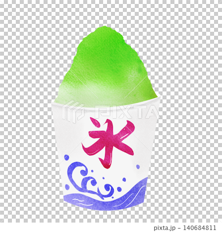 お祭り屋台の手書きのかき氷イラスト　青リンゴ 140684811