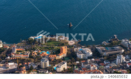 Aerial view of Funchal coastal hotel zone with Ilheu do Gorgulho Aerial view of Funchal coastal hotel zone with Ilheu do Gorgulho 140685032