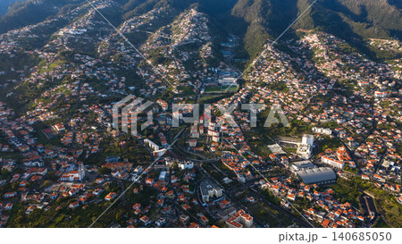 Aerial view of terraced valley settlement on Madeira Island, Portugal Aerial view of terraced valley settlement on Madeira Island, Portugal 140685050