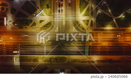 Aerial View of a Nighttime Intersection in Minsk, Belarus 140685066