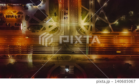Aerial View of Minsk Intersection at Night with Illuminated Streets Aerial View of Minsk Intersection at Night with Illuminated Streets 140685067