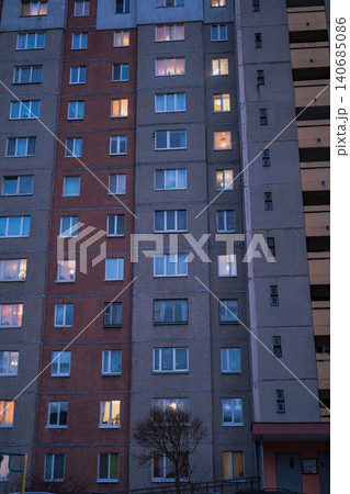 Night street view of Soviet panel apartment block in Minsk, Belarus Night street view of Soviet panel apartment block in Minsk, Belarus 140685086