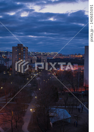 Twilight residential district and park in Minsk Belarus at blue hour Twilight residential district and park in Minsk Belarus at blue hour 140685091