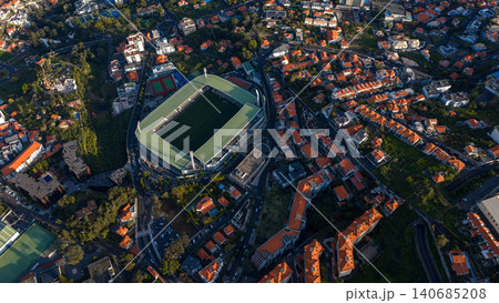 Aerial view of Estadio dos Barreiros in Funchal, Madeira Aerial view of Estadio dos Barreiros in Funchal, Madeira 140685208
