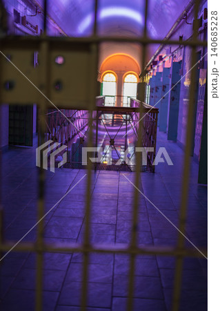Barred gate and arched corridor at Lukiskes Prison, Vilnius Barred gate and arched corridor at Lukiskes Prison, Vilnius 140685228