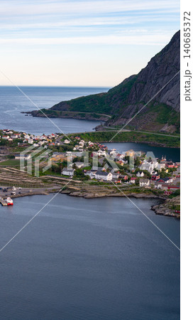 Lofoten Panorama - Coastal Village Nestled Between Mountains and Sea Lofoten Panorama - Coastal Village Nestled Between Mountains and Sea 140685372