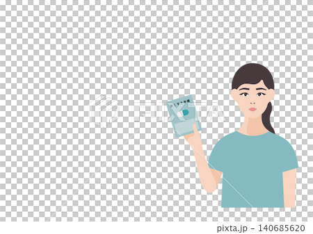 一位女性手持用藥記錄簿的向量插圖。 一位女性手持用藥記錄簿的向量插圖。 140685620
