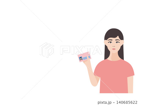 マイナンバーカードを持つ女性のベクターイラスト素材 140685622