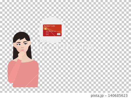 クレジットカードを検討する女性のベクターイラスト素材 140685623