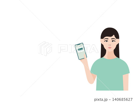 スマホでバーコード決済をする女性のベクターイラスト素材 140685627