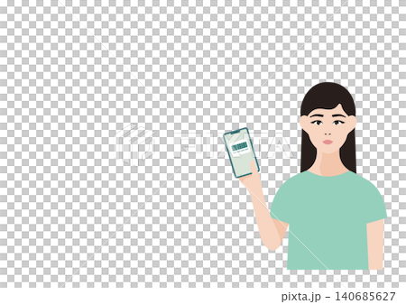 スマホでバーコード決済をする女性のベクターイラスト素材 140685627